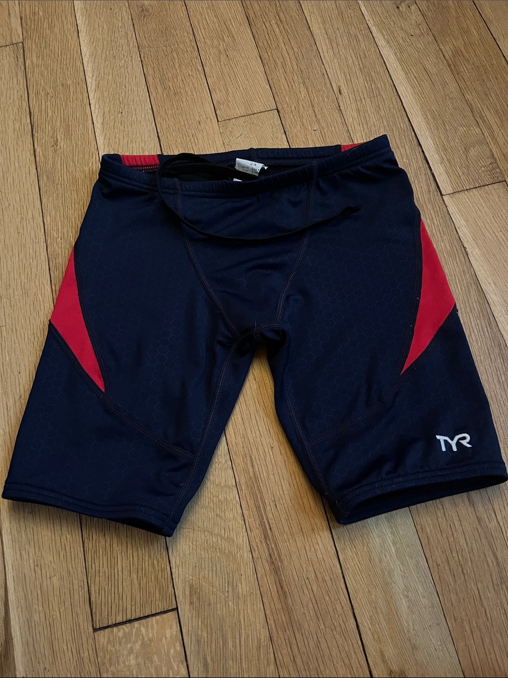 TYR Navy Swim Jammers with Red Accents
